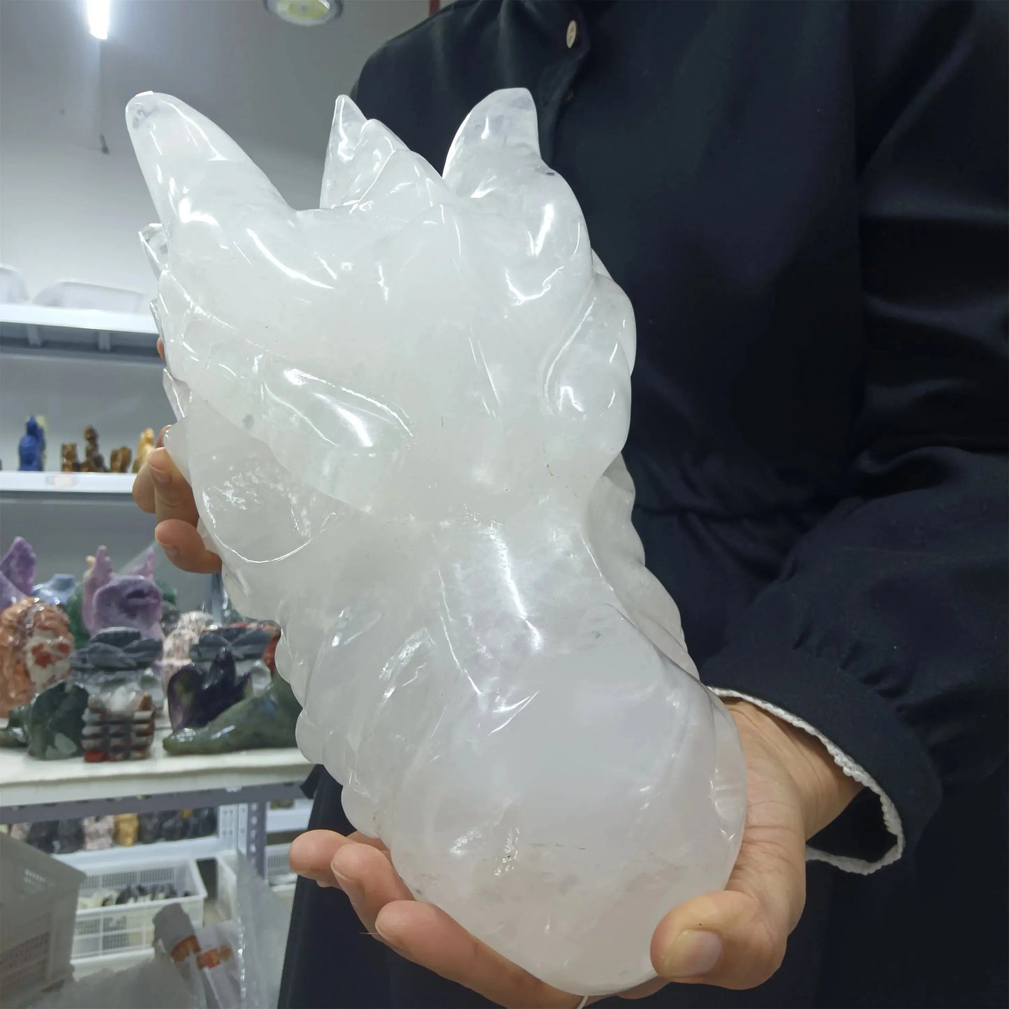 Magical Natural White Quartz Dragon Skull fung shui
