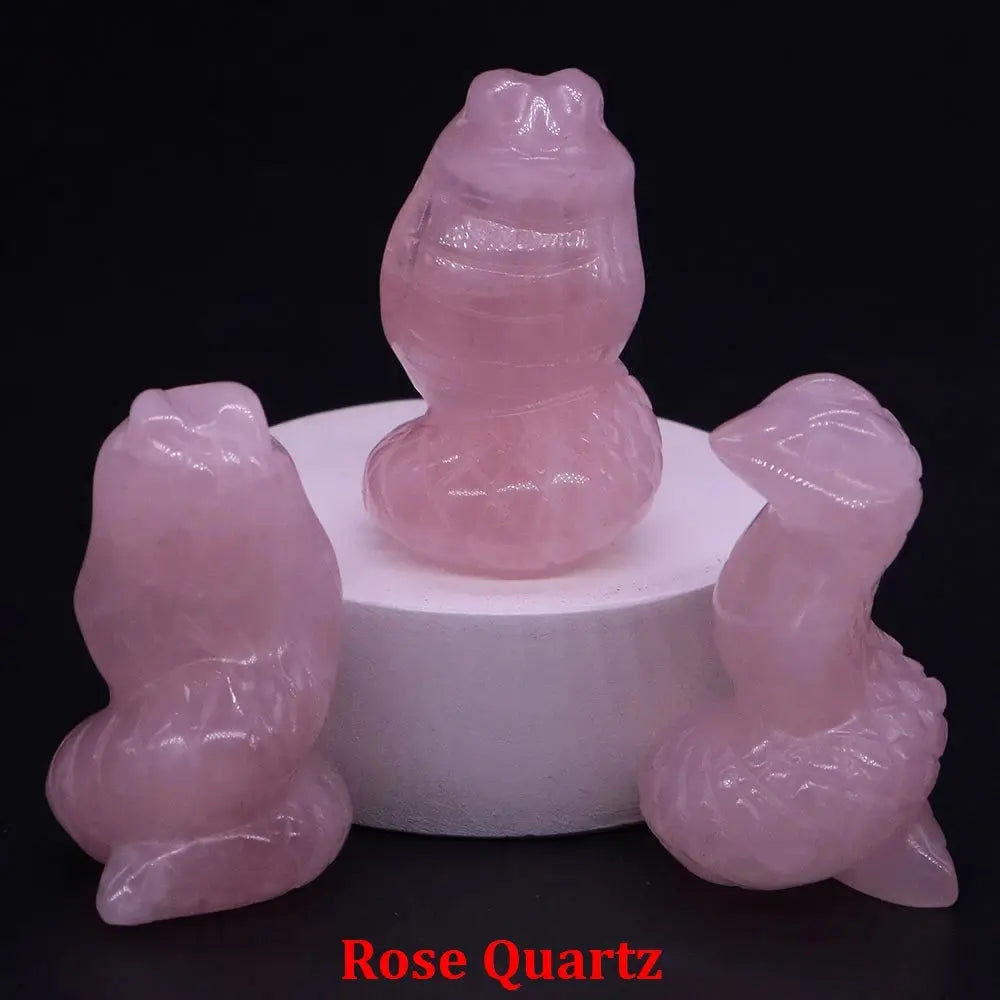 1.5" Crystal Snake Figurine Natural Stone Cobra Statue Hand Carved Gemstone Animal Sculpture Ornament Pure Ember