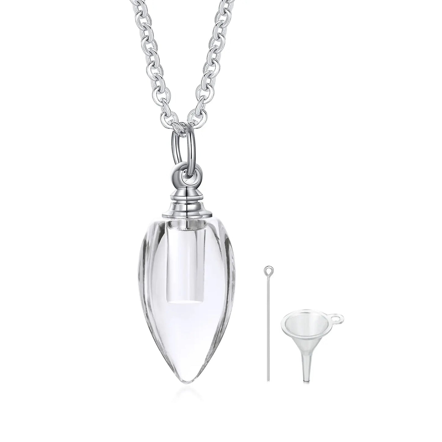 clear Glass Urn Necklace Pendant for Ashes Teardrop Pendant with funnel