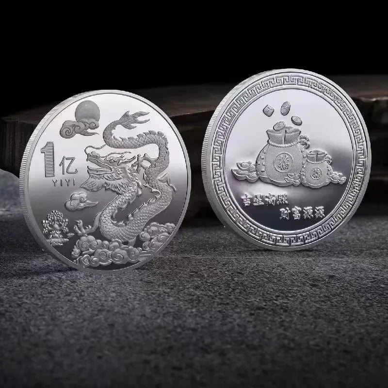 Chinese Coins Dragon Phoenix for Luck Commemorative Metal Craft Embossed Collectible Coins Pure Ember