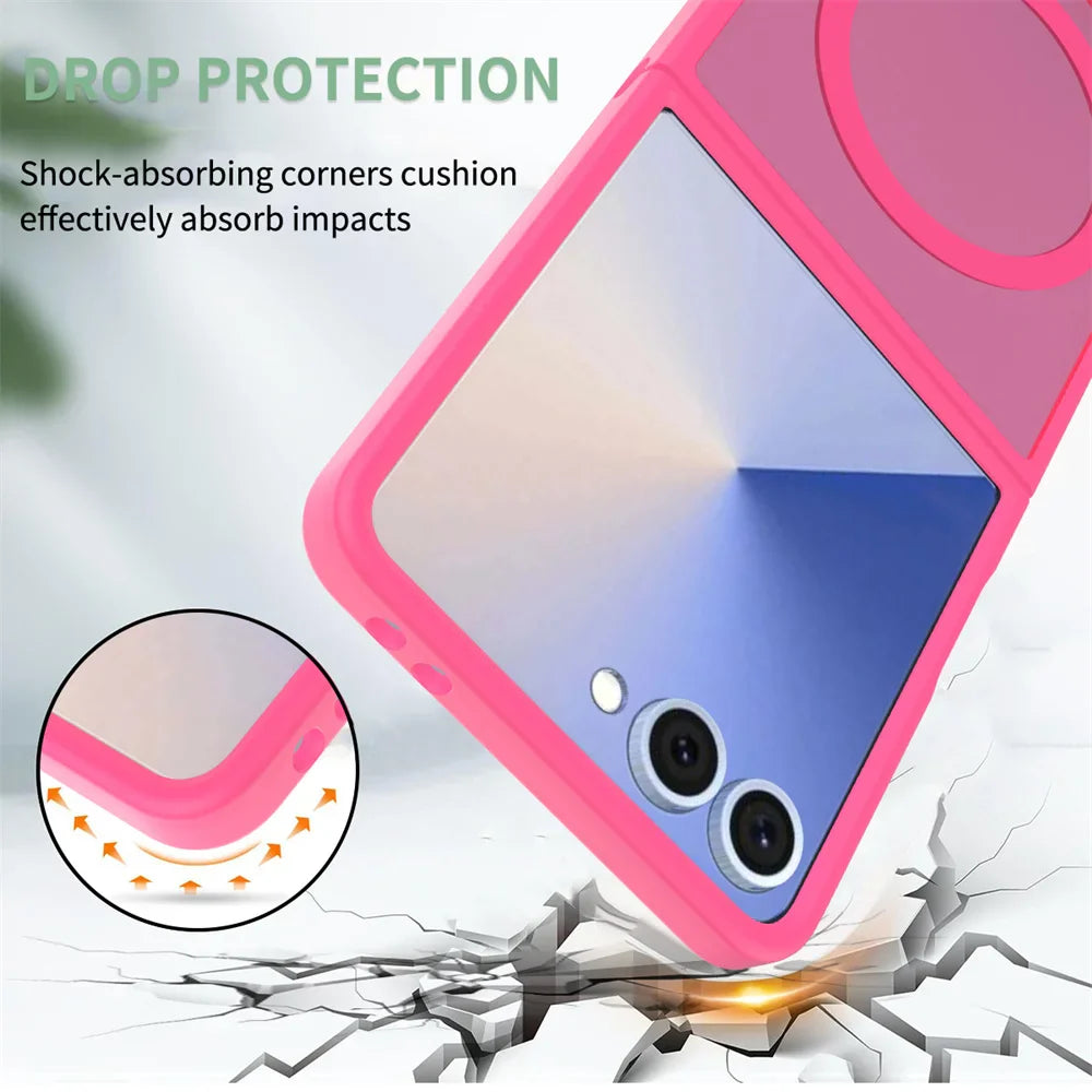 Phone case with drop protection feature and shock-absorbing corners on a white background