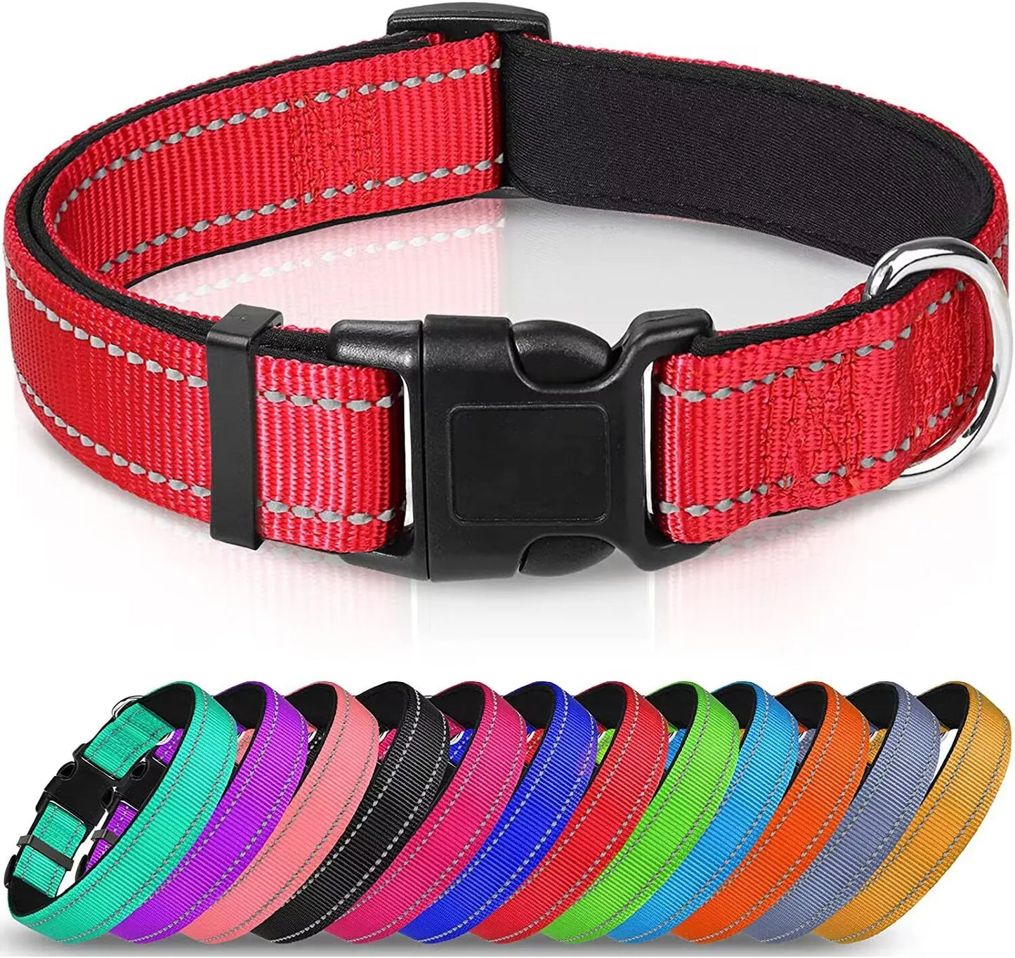 Reflective Dog Collar, Soft Neoprene Medium to Large Dogs, Neck 25-60 Centimetre red