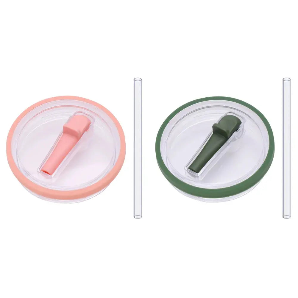 Peach and dark green flip straw lids with straws, reusable 40 oz tumbler lid replacements compatible with Stanley Quencher