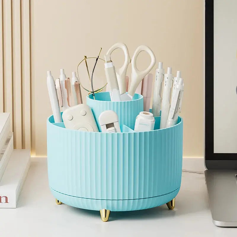 360 Rotating Makeup Cosmetic Organizer Large Capacity blue