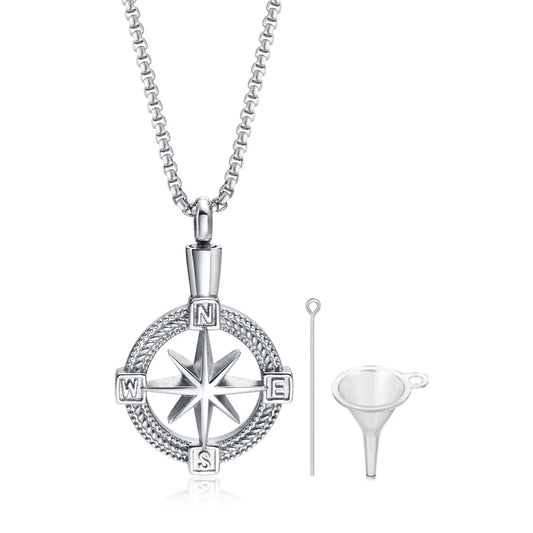 Navigation Compass Necklace, Stainless Steel Urn Cremation for Ashes