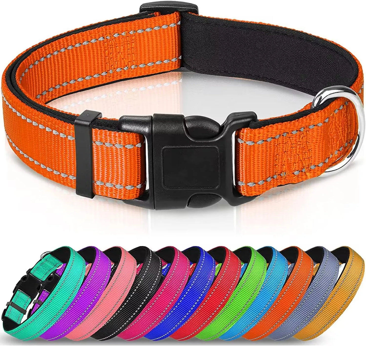 Reflective Dog Collar, Soft Neoprene Medium to Large Dogs, Neck 25-60 Centimetre orange