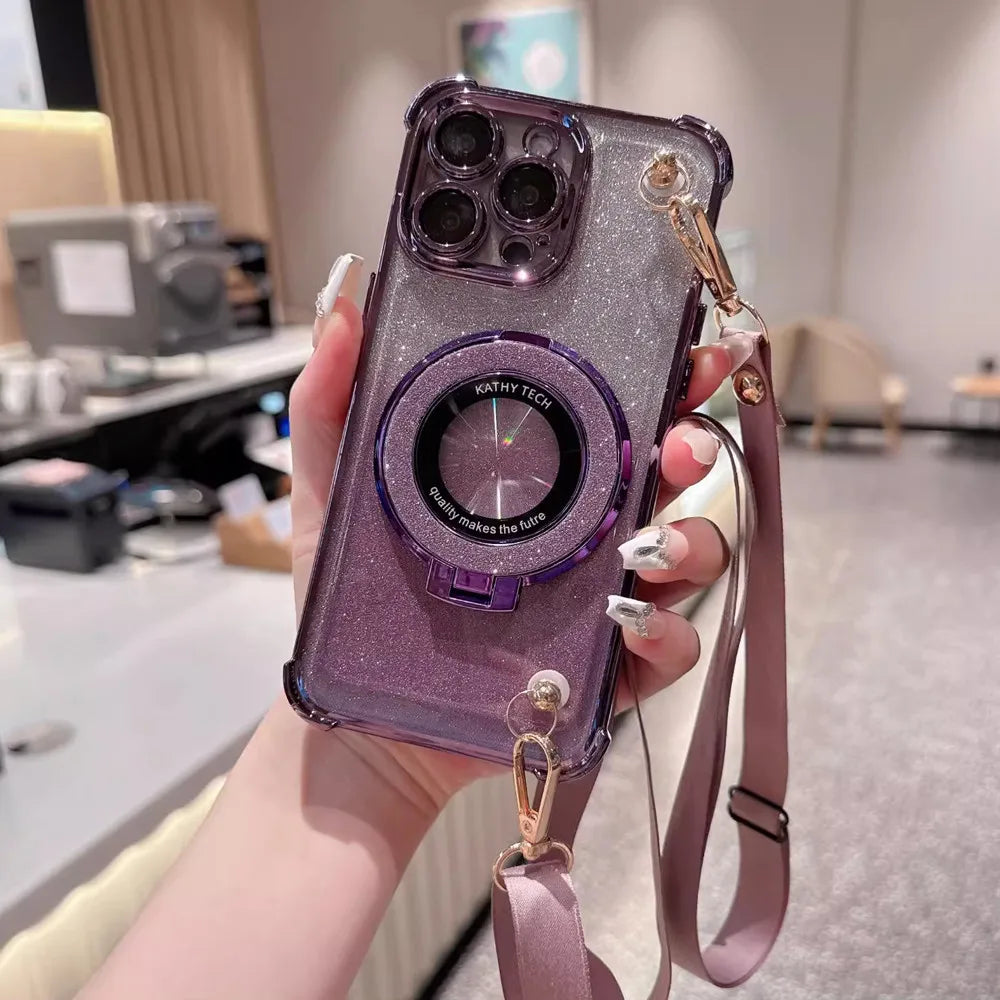 Shockproof Glitter Lanyard Case For iPhone
