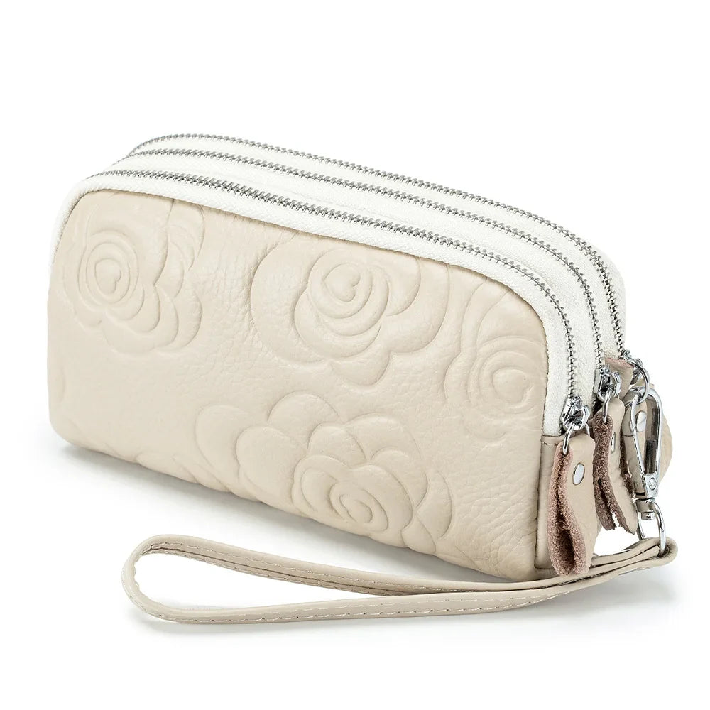 Genuine Leather Wallet Handbags For Women Embossing Pure Ember