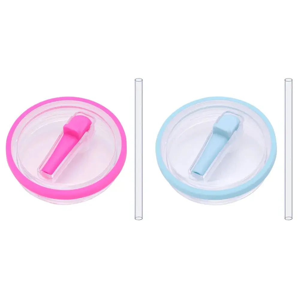 Pink and light blue flip straw lids with straws, reusable 40 oz tumbler lid replacements for Stanley Quencher