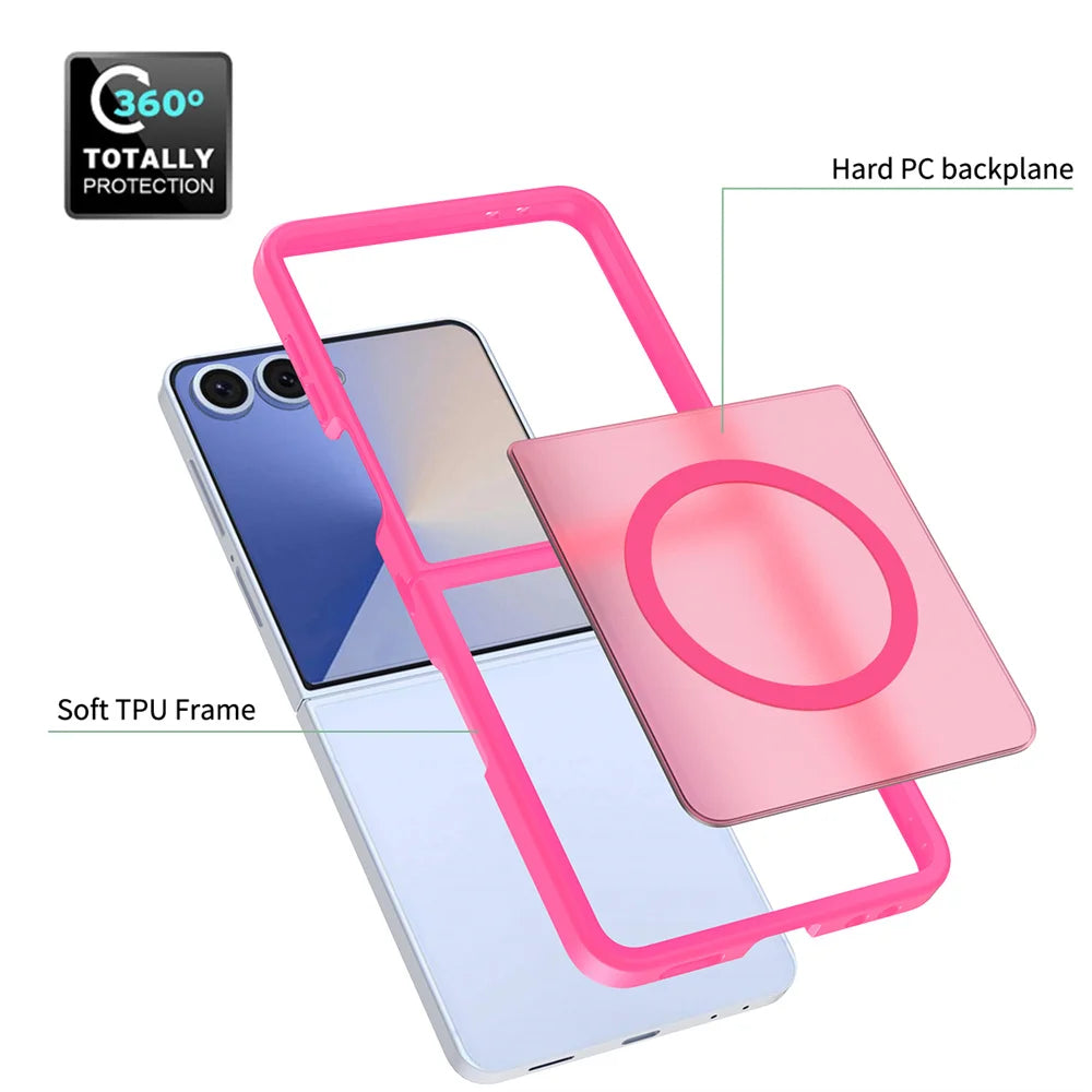 Phone case with pink frame and hard PC backplane on a white background
