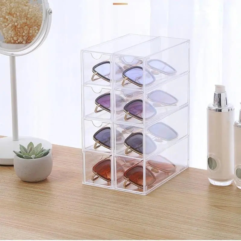 4-layer Plastic Drawer Storage Box Transparent Dustproof Sunglasses Organizer