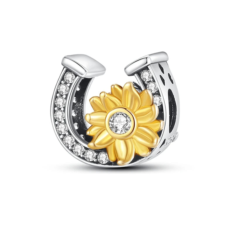 925 Sterling Silver Golden Sunflowers Heart Charms Pure Ember pandora style horseshoe