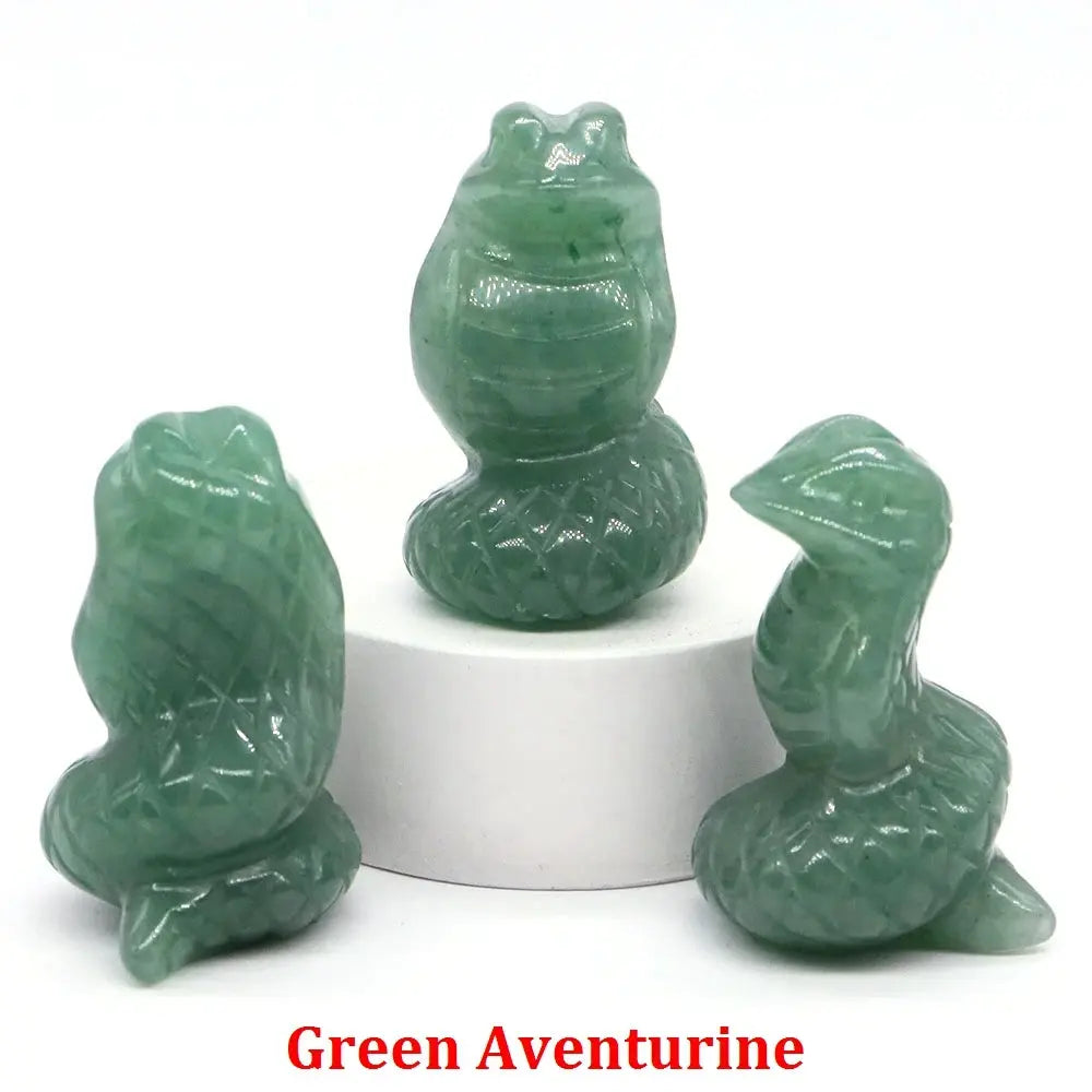 1.5" Crystal Snake Figurine Natural Stone Cobra Statue Hand Carved Gemstone Animal Sculpture Ornament Pure Ember