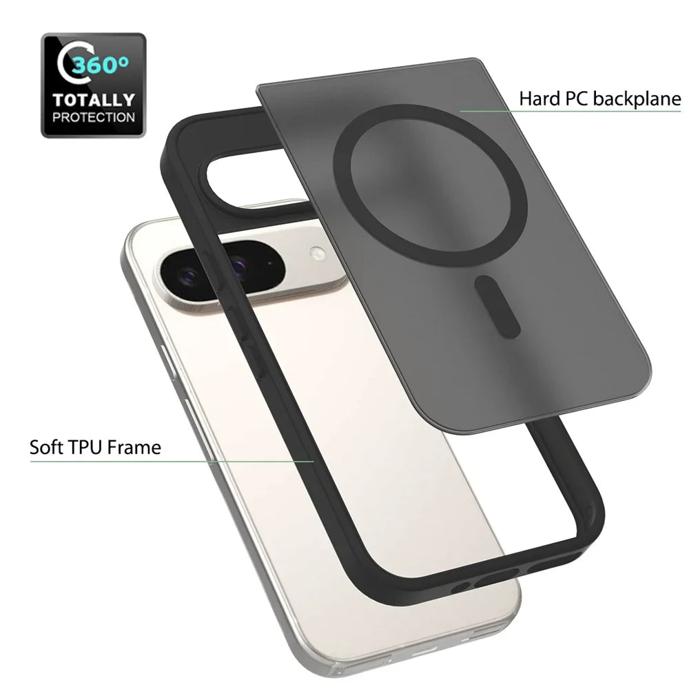 Phone case with hard PC backplane and soft TPU frame on a white background