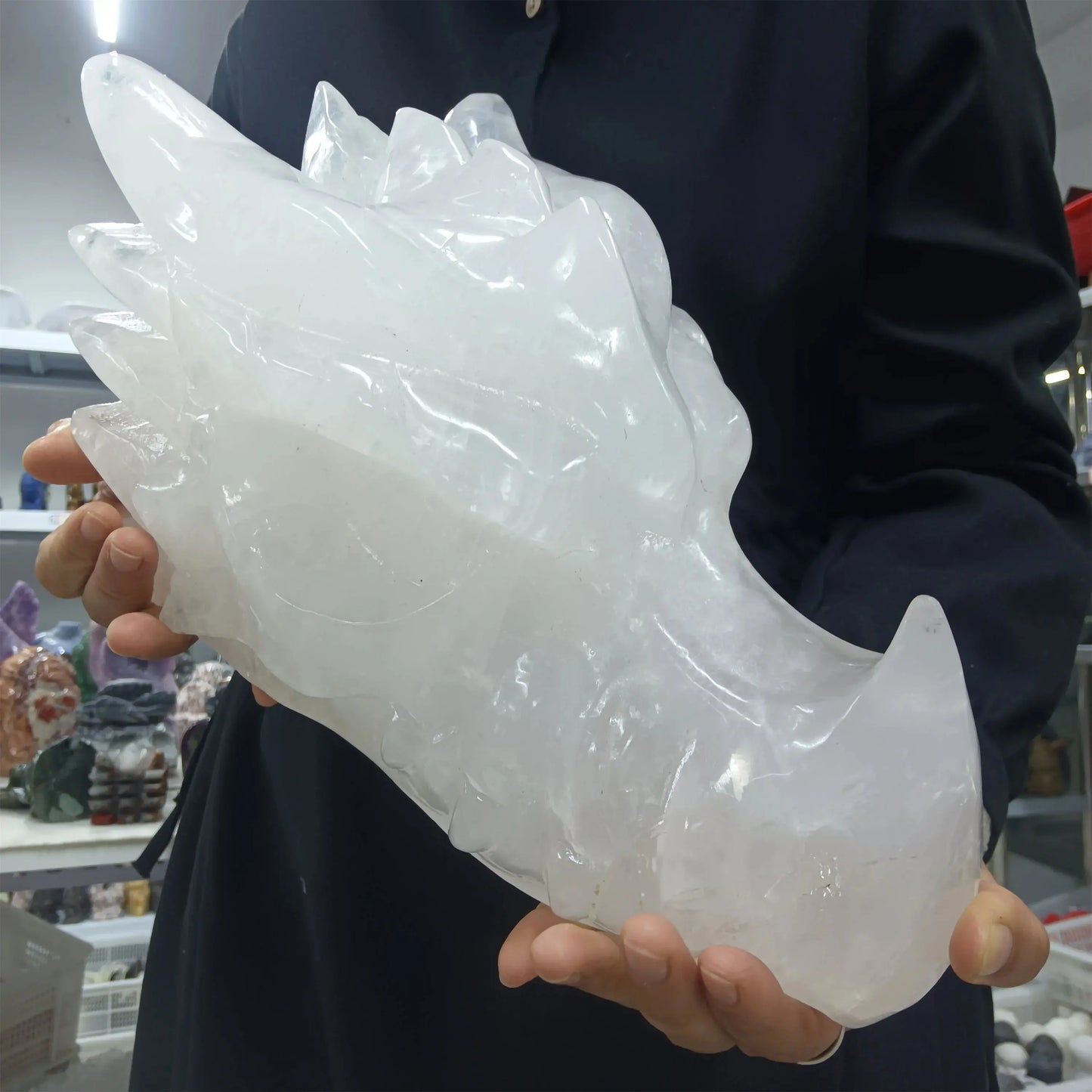 Magical Natural White Quartz Dragon Skull fung shui
