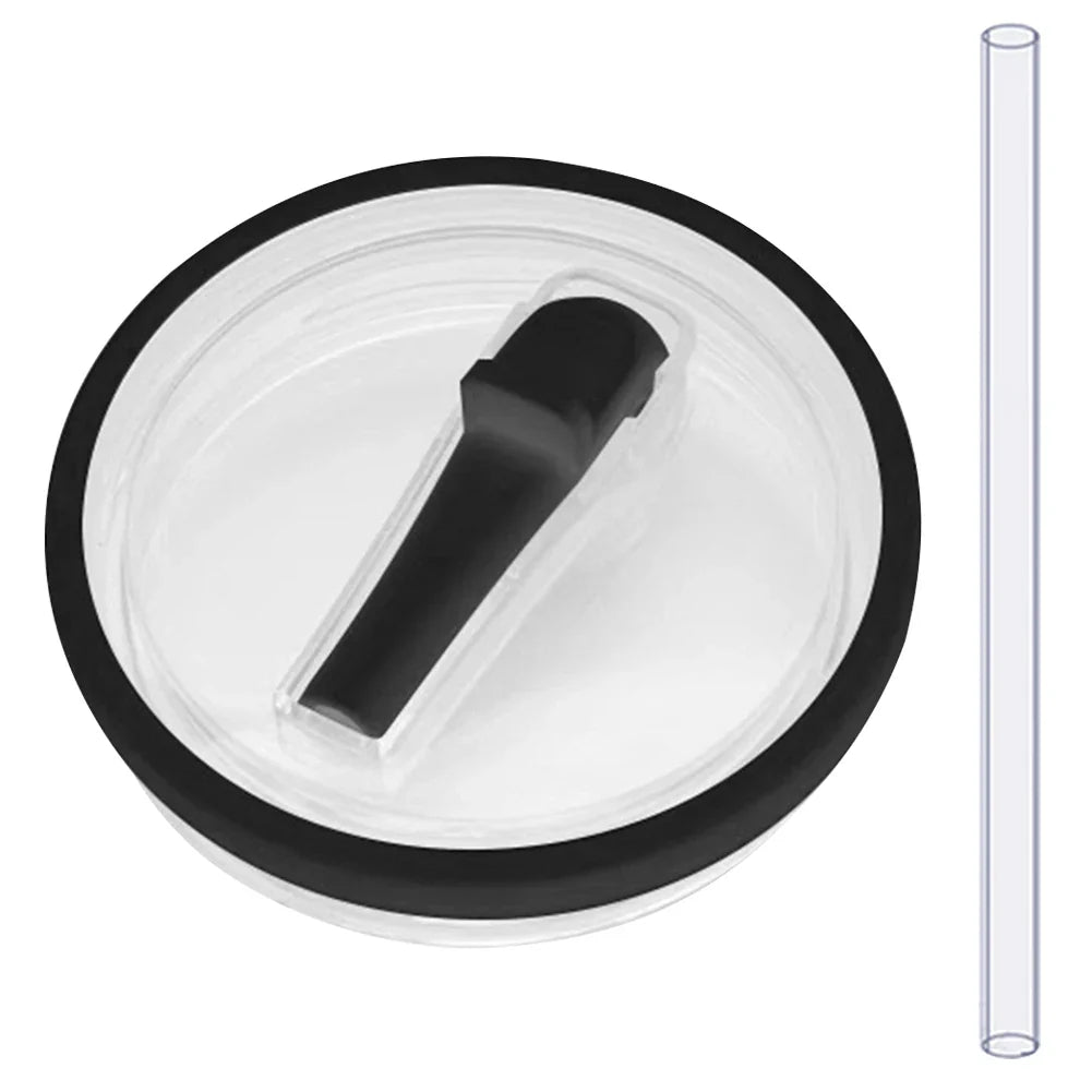 Black flip straw lid with clear straw, reusable and spill proof 40 oz tumbler lid replacement for Stanley Quencher