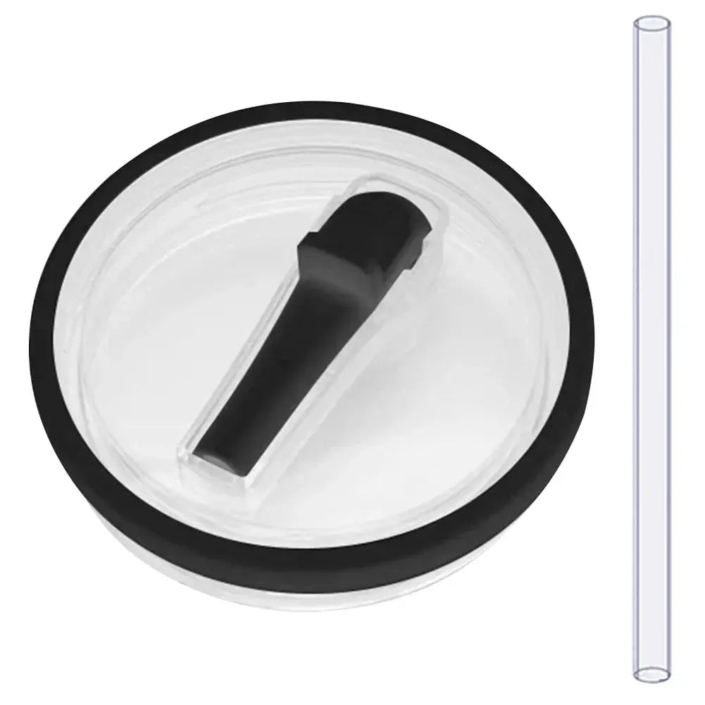 Black flip straw lid with clear straw, reusable and spill proof 40 oz tumbler lid replacement for Stanley Quencher