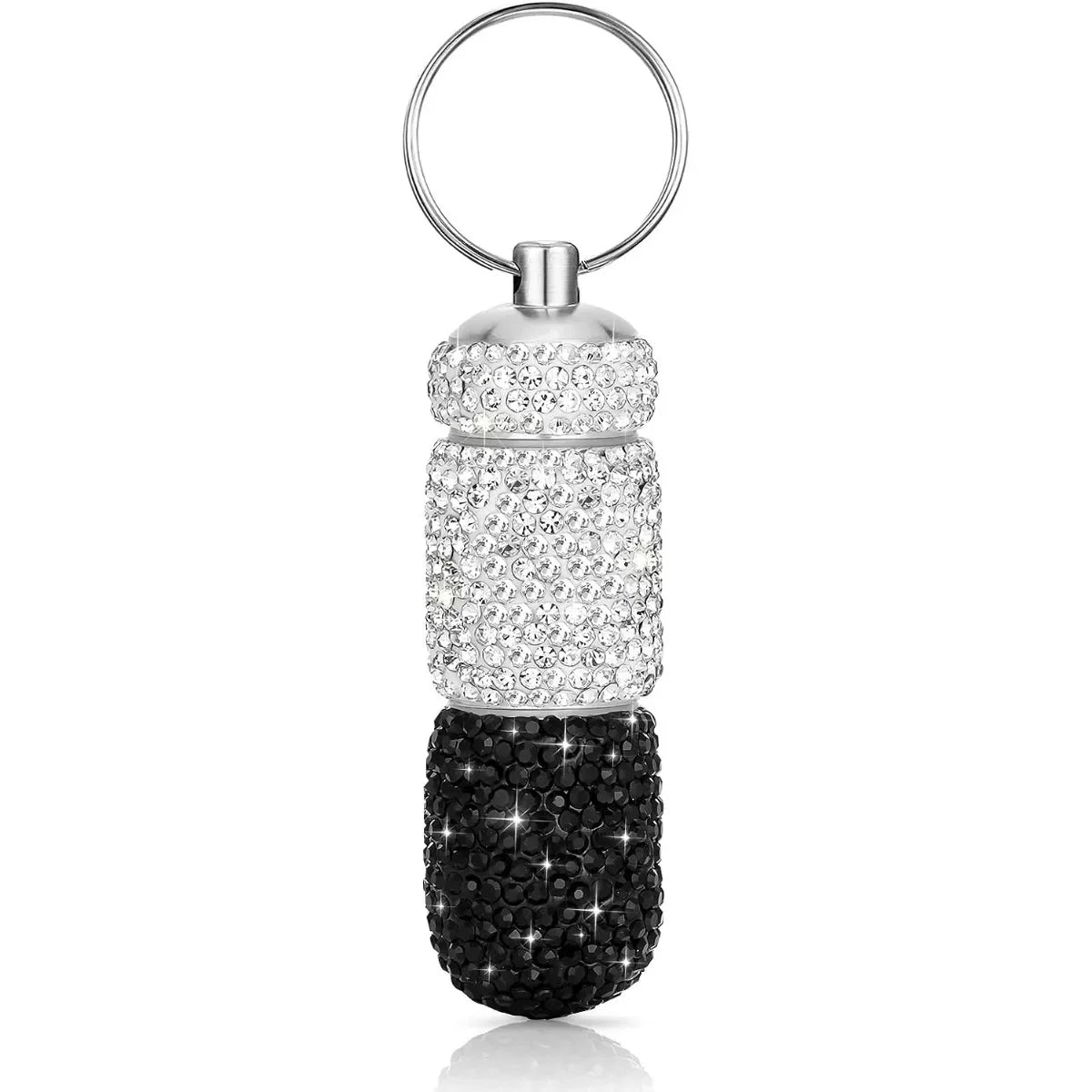 Bling Keychain Pill Box 2 Compartments Small Travel Pill Case Organizer Crystal Diamond Medicine Bottle Pill Bottle Keychain Pure Ember