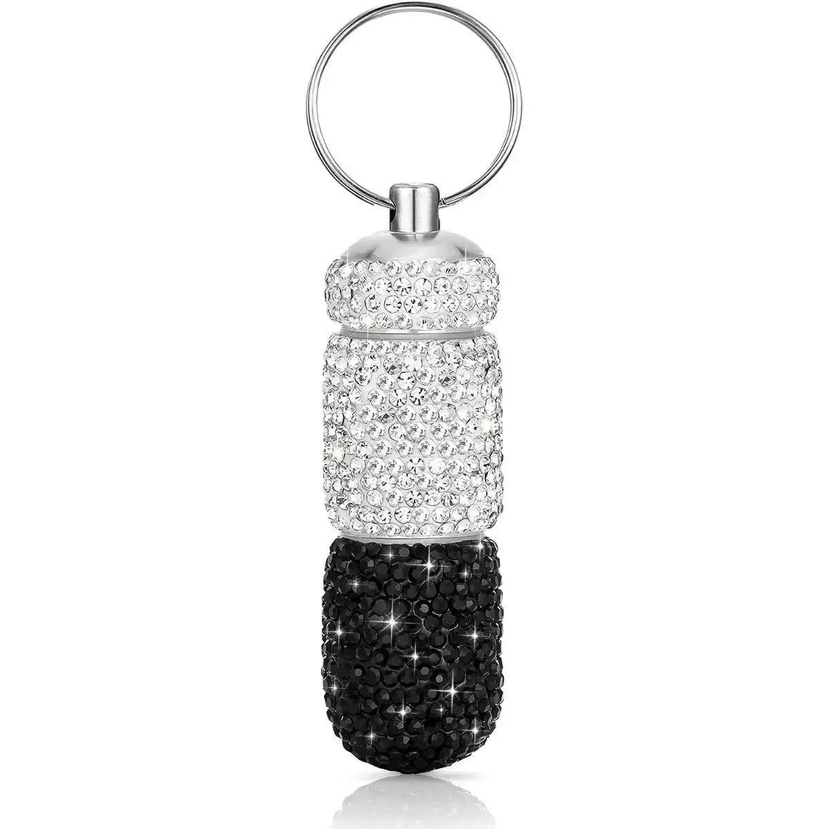 Bling Keychain Pill Box 2 Compartments Small Travel Pill Case Organizer Crystal Diamond Medicine Bottle Pill Bottle Keychain Pure Ember