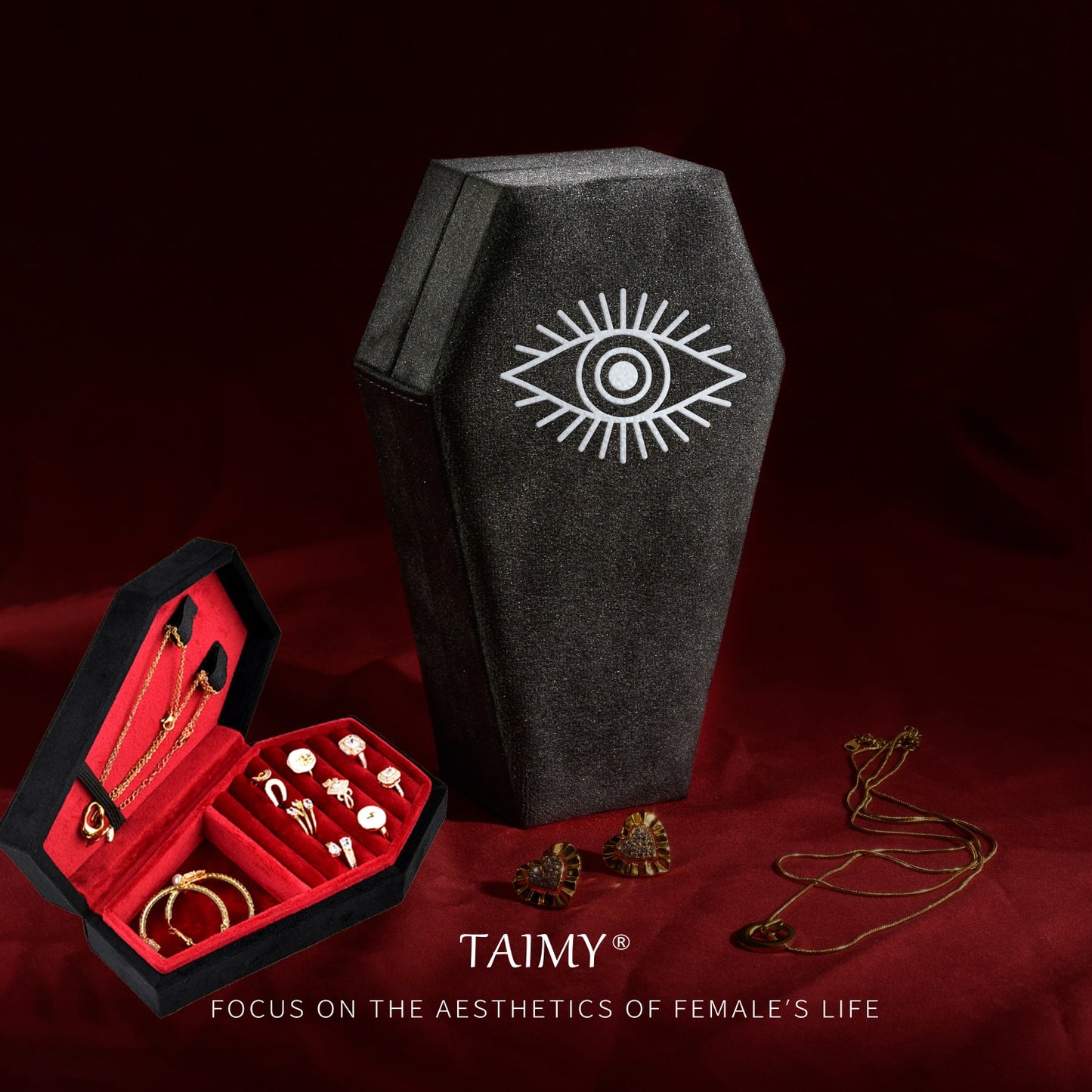 Gothic Velvet Coffin Jewelry Box evil eye