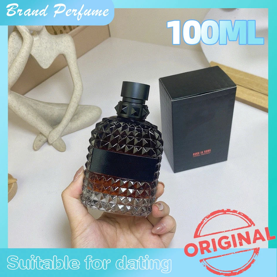 Valentino Perfume bottle with packaging and 'Original' stamp on a light background