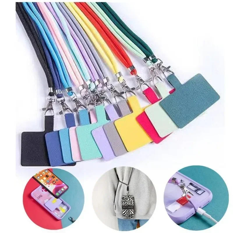 Set of colorful lanyards with attached cards on a white background