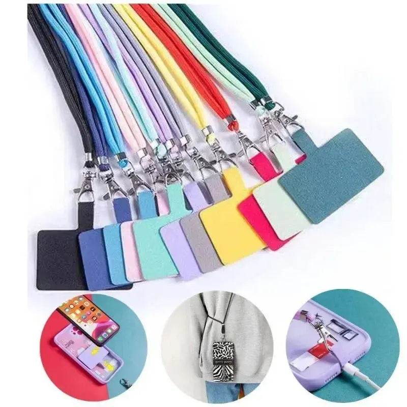 Set of colorful lanyards with attached cards on a white background