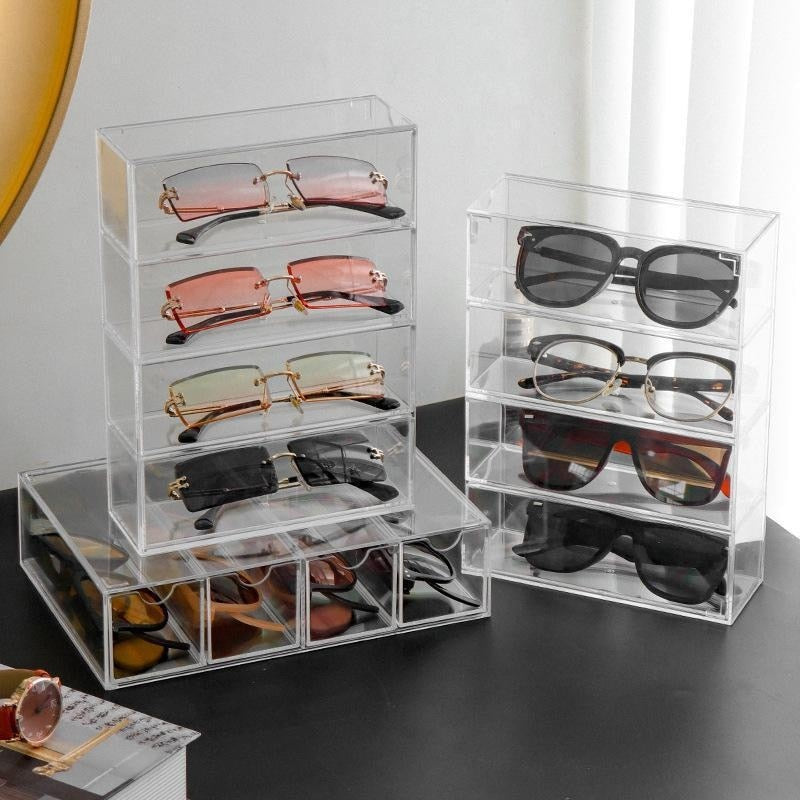 4-layer Plastic Drawer Storage Box Transparent Dustproof Sunglasses Organizer