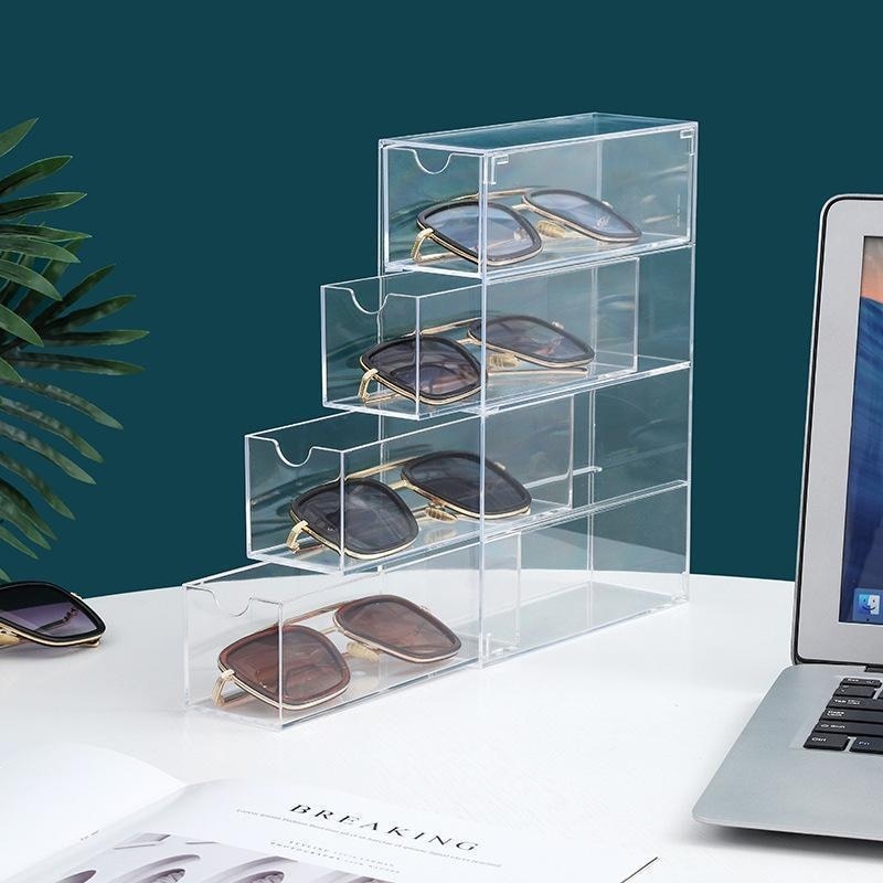 4-layer Plastic Drawer Storage Box Transparent Dustproof Sunglasses Organizer