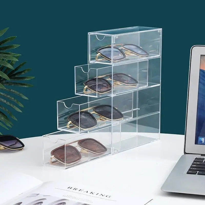 4-layer Plastic Drawer Storage Box Transparent Dustproof Sunglasses Organizer