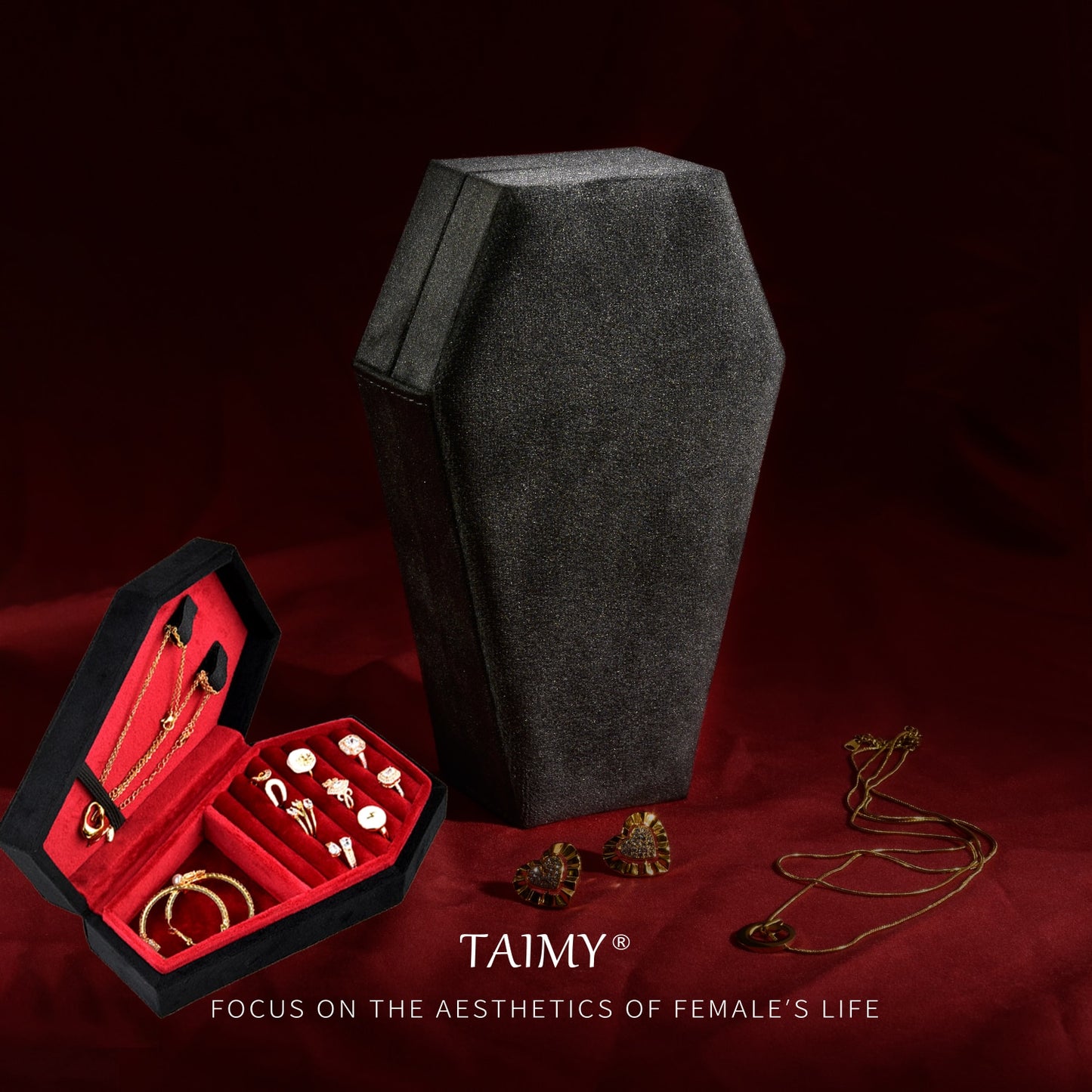 Gothic Velvet Coffin Jewelry Box plain