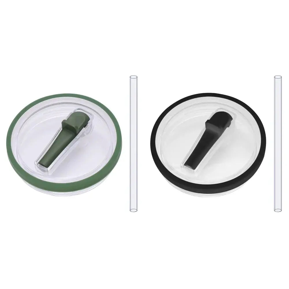 Dark green and black flip straw lids with straws, reusable 40 oz tumbler lid replacements for Stanley Quencher