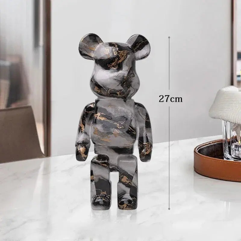 Gray and gold marble-patterned bear figure on a white surface with a measurement label indicating 27cm. be@rbrick collectable