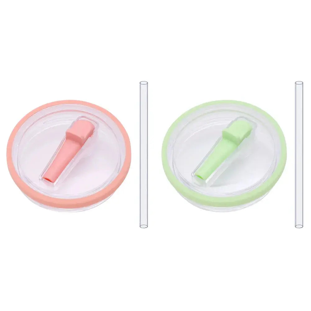 Peach and green flip straw lids with clear straws, reusable 40 oz tumbler lid replacements compatible with Stanley Quencher