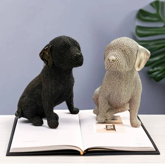 Beaded Resin Dog Statue black gold