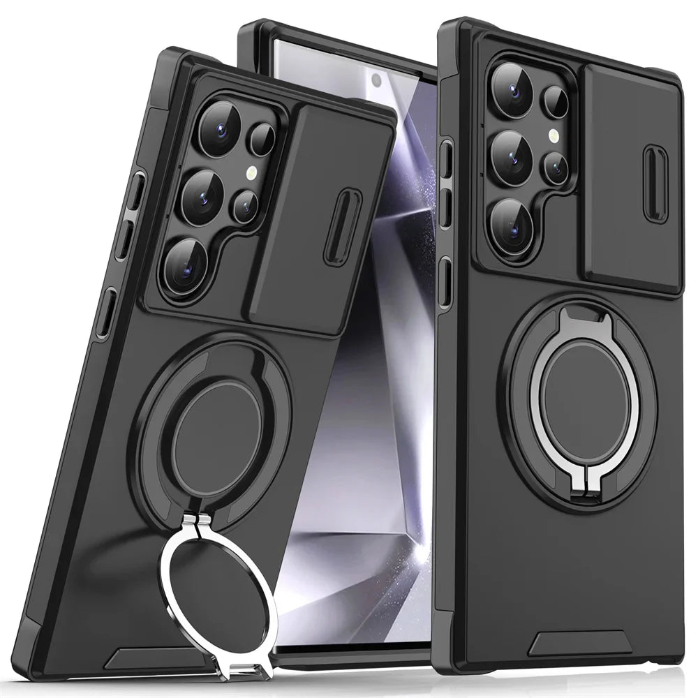Navy Blue Slide Camera Protection Magnetic Stand Phone Case for Samsung