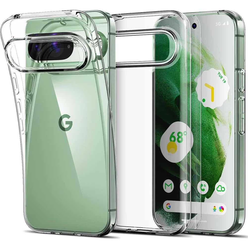 Clear phone case with Google logo on a white background