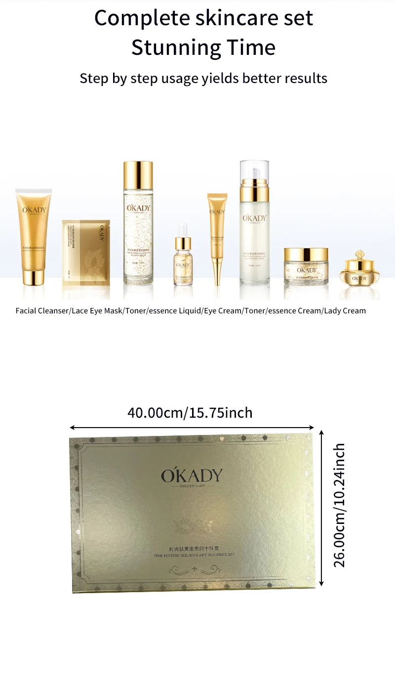 Oppe Time Peptide Gold Lady 10 Piece Set Hydrating Skin Care Set Box Moisturizing Repair Cosmetics Brightening Skin Nourishing Skin Unisex Sensitive Skin Suitable Deep Hydrating Gift Box Pure Ember