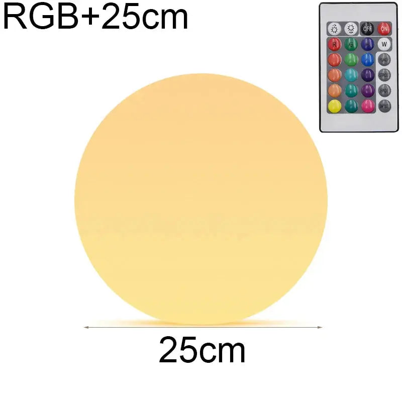 Round light with RGB remote control and size measurement of 25cm on a white background