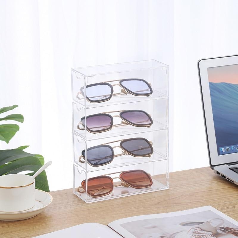 4-layer Plastic Drawer Storage Box Transparent Dustproof Sunglasses Organizer