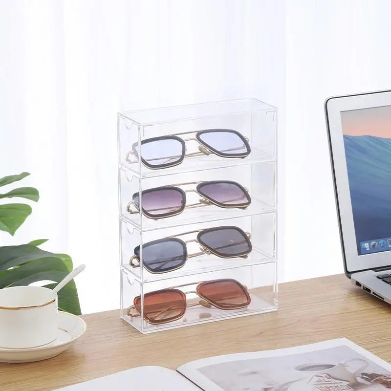 4-layer Plastic Drawer Storage Box Transparent Dustproof Sunglasses Organizer