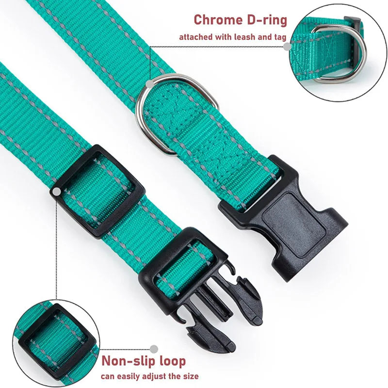 Reflective Dog Collar, Soft Neoprene Medium to Large Dogs, Neck 25-60 Centimetre