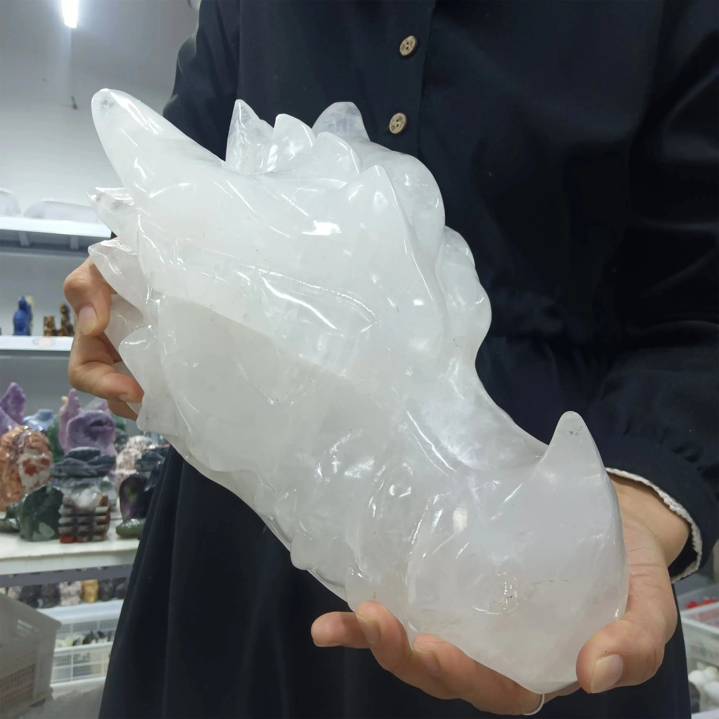 Magical Natural White Quartz Dragon Skull fung shui