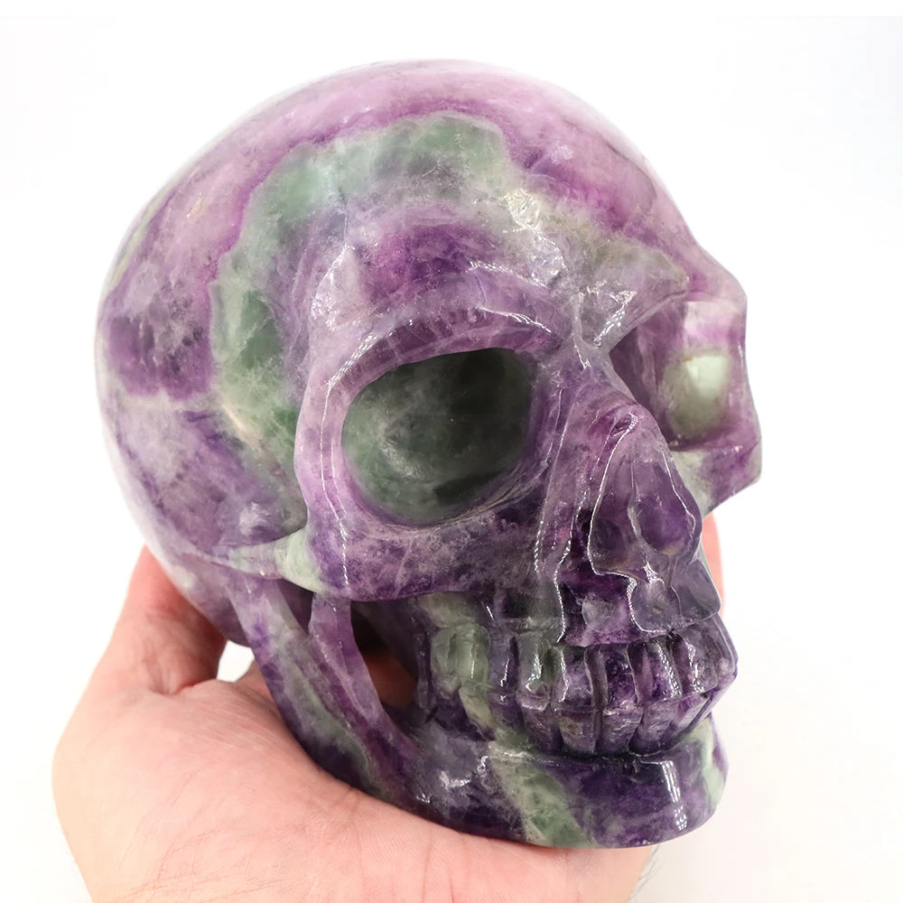 Fluorite Skull Natural Stone Carving Healing Crystal