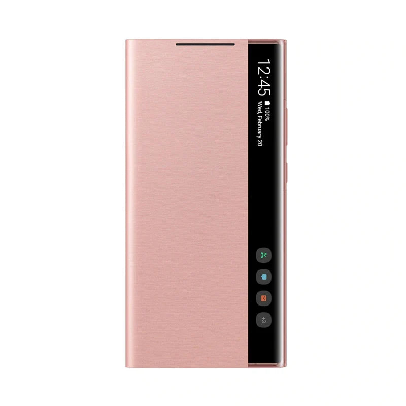 Rose gold phone case with screen protector on a white background