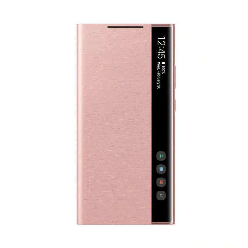 Rose gold phone case with screen protector on a white background