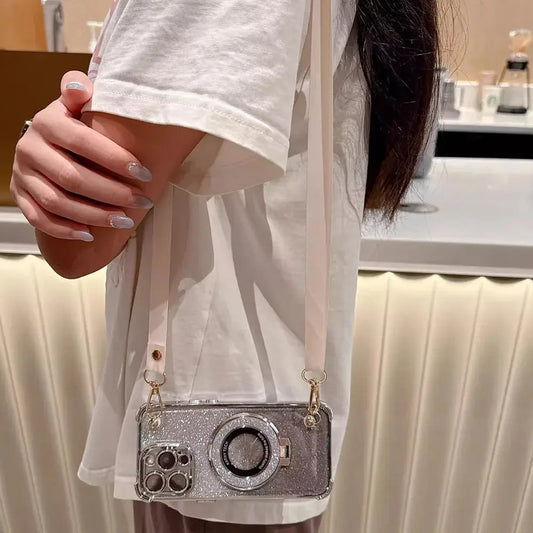 Shockproof Glitter Lanyard Case For iPhone Pure Ember