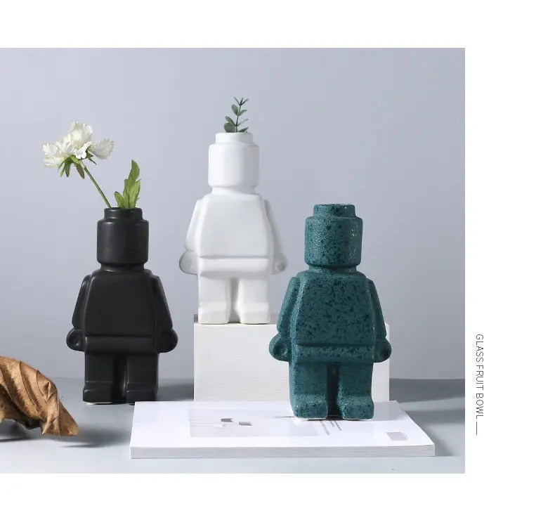 Lego Man Vase black white green