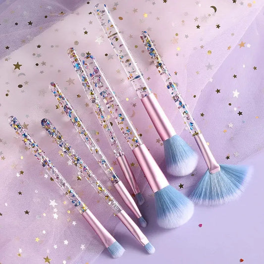 7pcs transparent glitter star sequins crystal quicksand handle makeup brush set Pure Ember