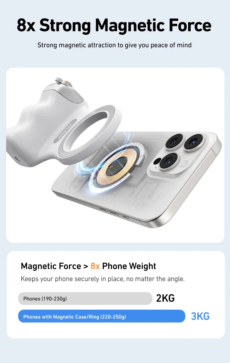 Phone case with magnetic force feature on a light blue background
